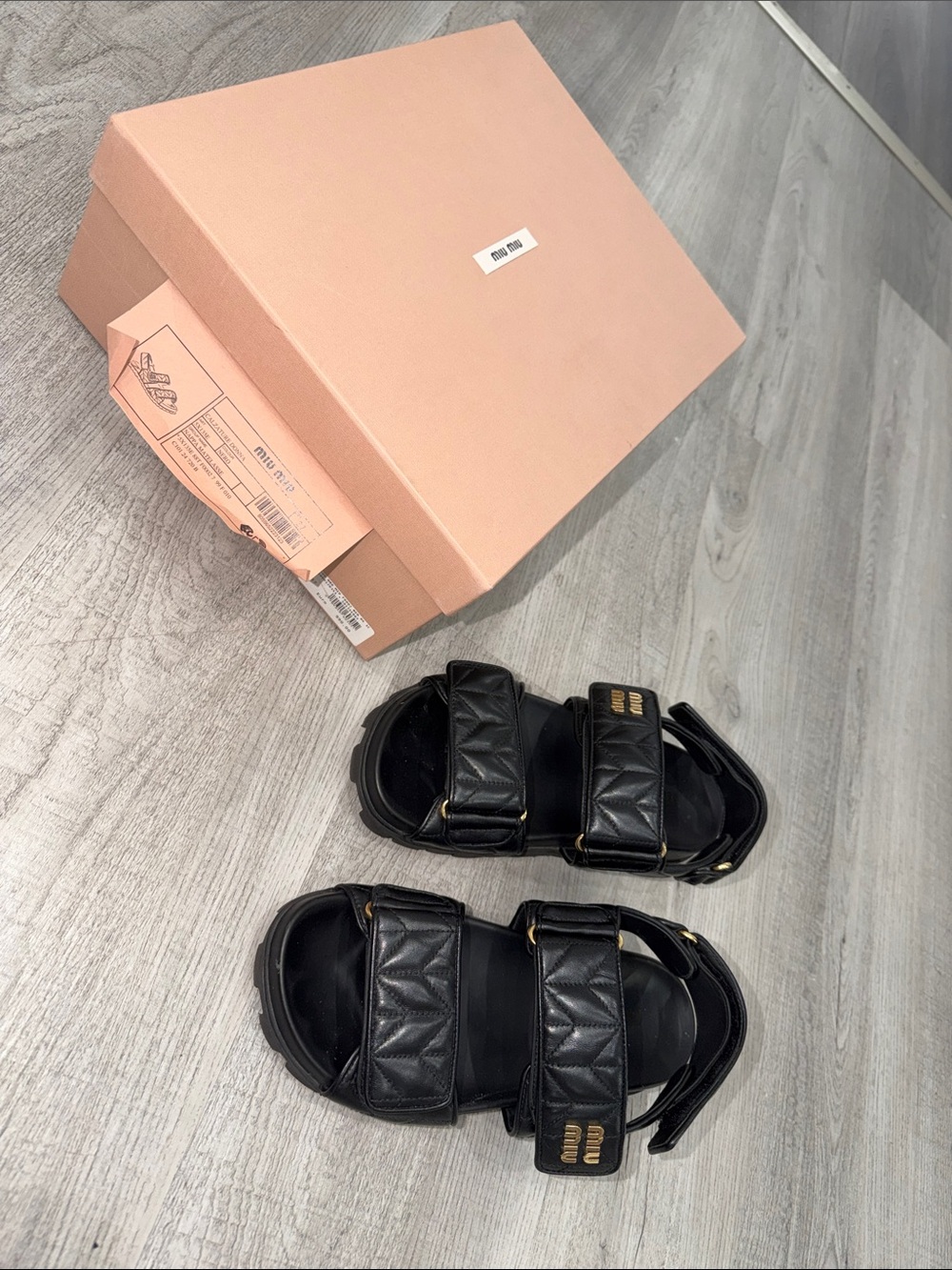 Miu Miu Black Nappa Matelassé Sandals